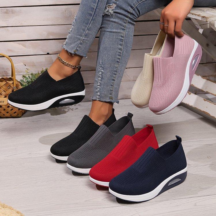 Mode Übergröße 36-43 Schuhe für Damen Sommer Herbst Mesh Atmungsaktiv Bequem Slipper Plateau Keilabsatz Sneaker Freizeitschuhe