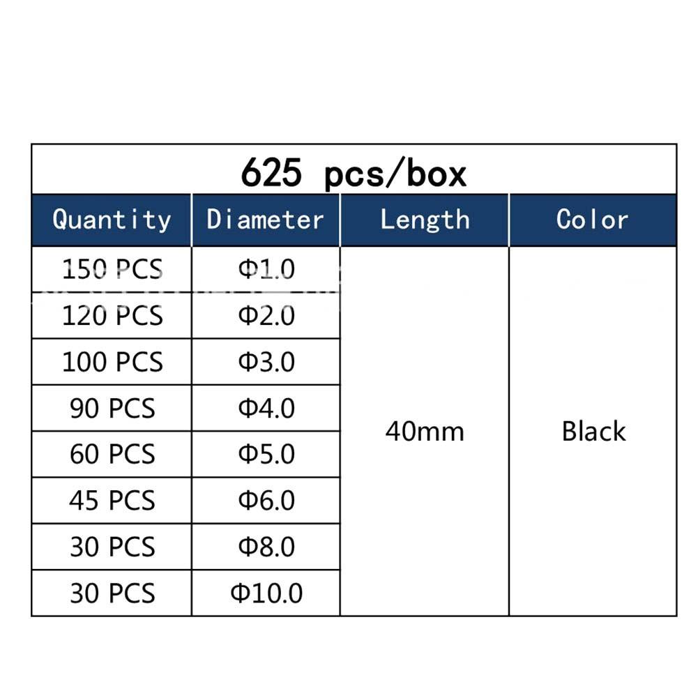 625 PCS Heat Shrink Tube Kit Black Waterproof Insulation Heat Shrink Tube Sleeve