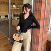 Elegant V-Neck Korean Style Knit Cardigan with Lace Trim for Women, Slimming Autumn Long-Sleeve Top