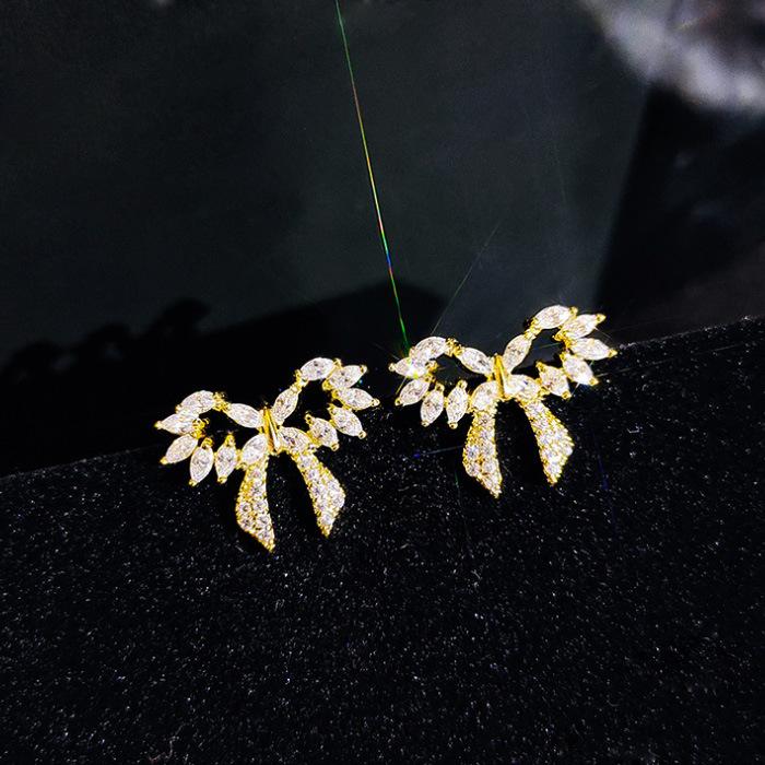 Серьги-гвоздики с имитацией циркона, милые, красивые, женские, серьги-бантики, серьги-крылья, ювелирные изделия для ушей