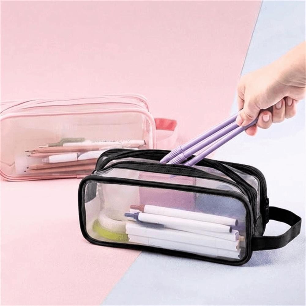 Large Grid Mesh Pencil Case Two Compartment Marker Pouch Stationery Organizer Multi-Color Zipper Closure Pencil Bag