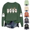 Dame Moteable Casual Langermet Halloween Trykket Rundhals Topp