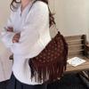Lightweight Tassel Underarm Bag: Trendy Retro Saddle Design with Versatile Studded Details for Autumn and Winter Fashion