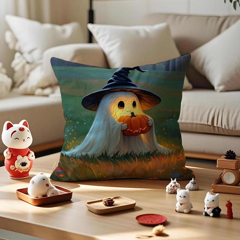 Halloween Cushion Cover Anti-dustmite Pillowcase Invisible Zipper Silky Short Plush Sofa Cushion Cover