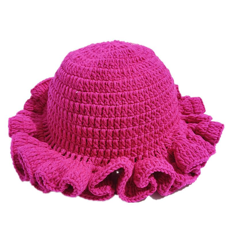 Manufacturer s Versatile Crochet Wool Bucket Hats Cross-Border Popular Adult Ruffled Brim Fisherman Hats
