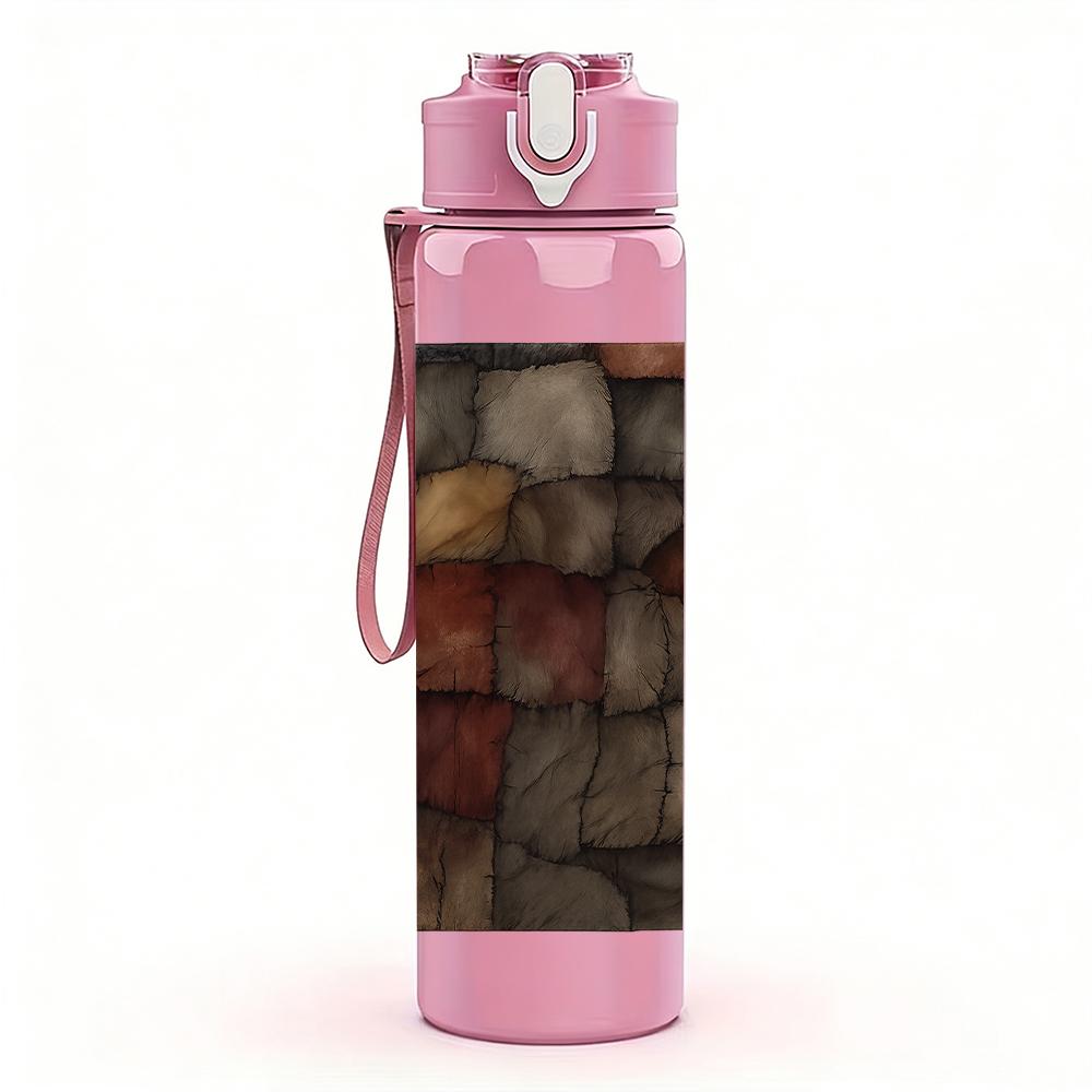 1PC Rough Stone Wall Texture Background 750ml Color Plastic Sports Water Bottle Leakproof Flip Straw Lid Suitable for Sports Office Home Use