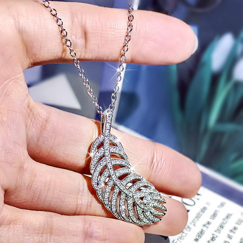Natural Micro Set Zircon Delicate Peacock Feather Ring Earrings Necklace Evening Dress