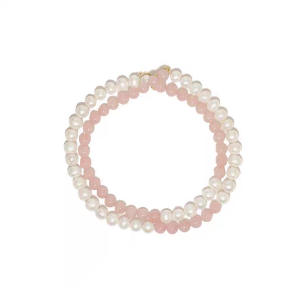 Stylish And Elegant Powder Crystal Pearl High-End Metal Ot Buckle Long Chain Niche Design Autumn Must Enter Necklace Women