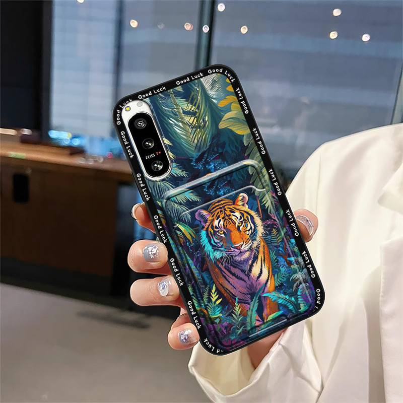 Anti-dust protective Phone Case For Sony Xperia5 IV Full wrap Back Cover Card slot Silicone Graffiti Durable Card bag