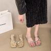 Rhinestone toe cool slippers for women's summer wear new versatile thick heels and two high-heeled sandals