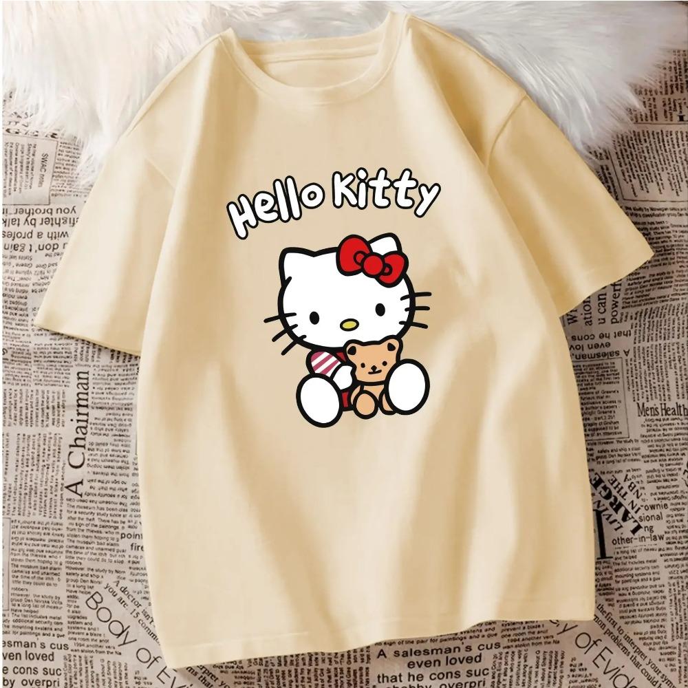 Cartoon Fashion Lovely Hello Kitty Print Women Ladies Girls T-Shirt Cartoon Harajuku O Neck Short Sleeve Unisex Summer Tops