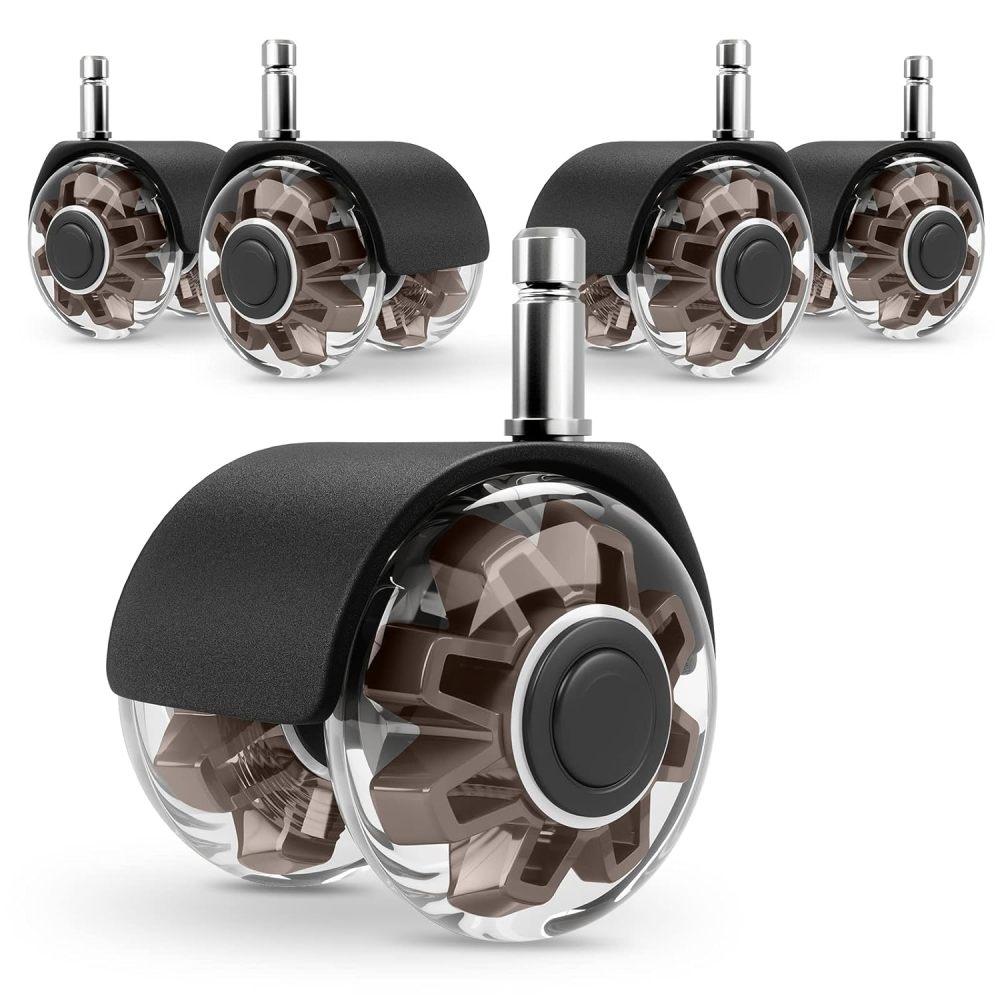 Rodas de rodízio para cadeira de escritório (Conjunto de 5),Rodas de cadeira para serviço pesado suportam 2200 libras, rodízios de cadeira de borracha silenciosa, 2 polegadas universais