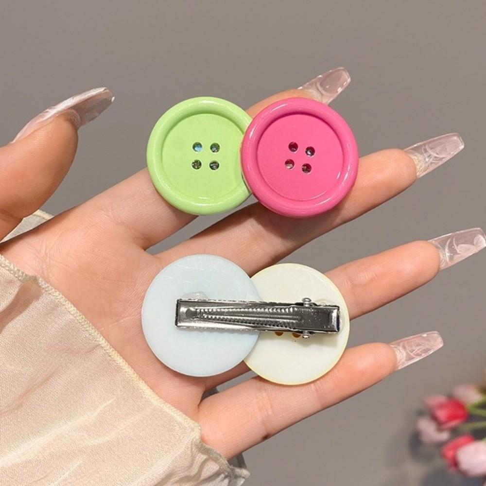 2 Stück Ovales Design Knopfform Haarspangen Rutschfest Niedliche Spangen Mode Süße Farbe Haarspange Schule