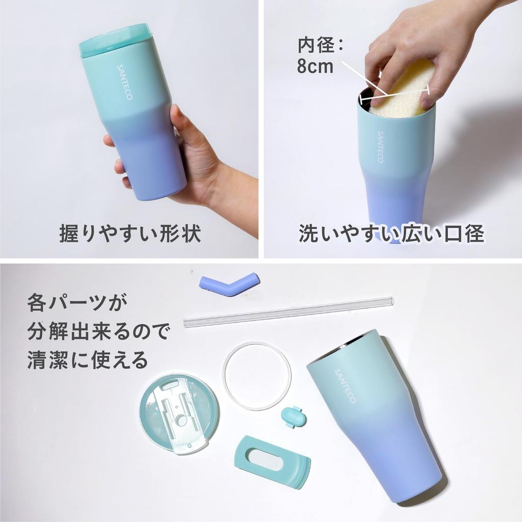 CB Japan Tumbler with straw and green x vacuum stainless ANIE2WAY Tumbler SANTECO lid, blue, 670ml, insulated, steel, 2-layer structure, 670,