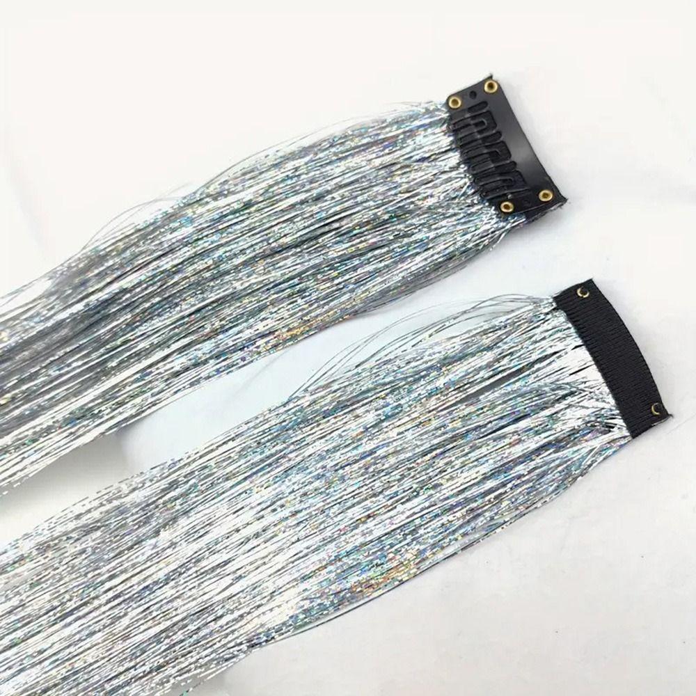 Glitzernde Lametta Haarverlängerungen Hitzebeständige Synthetische Glänzende Fäden Für Kinder Mädchen Frauen