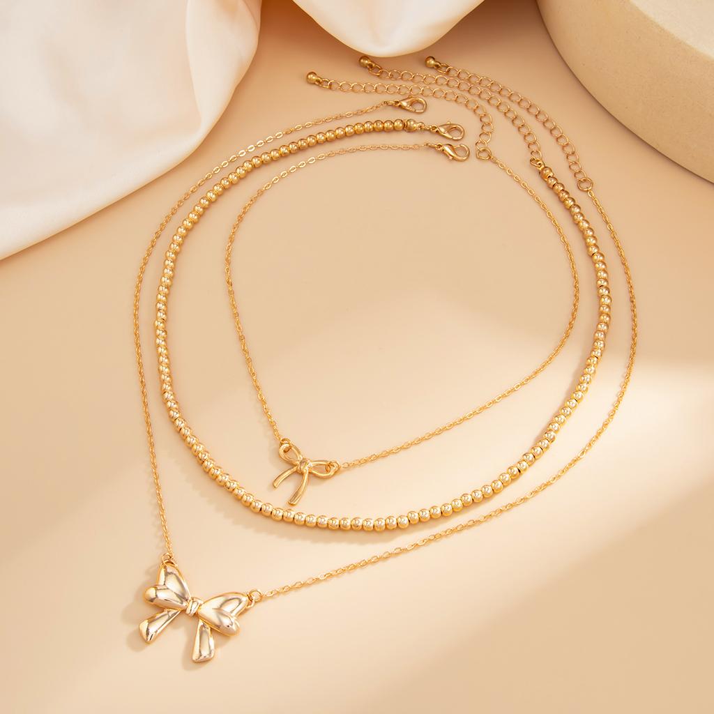 3Pcs/Set Imitation Pearl Sweet Romantic Necklace Bowknot Pendant for Women Chain Bridal Jewelry Gift