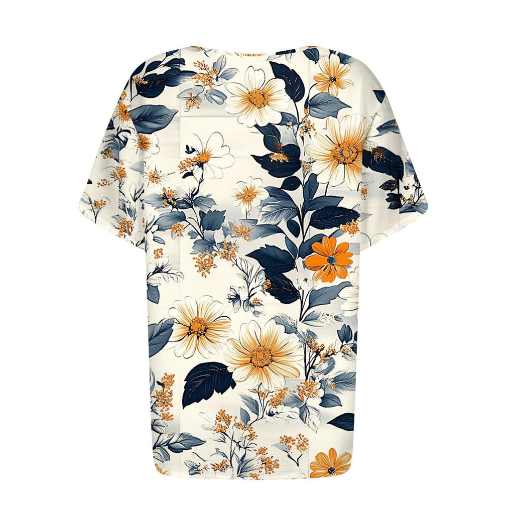 Dámská móda ležérní halenka s potiskem s kulatým výstřihem a krátkým rukávem