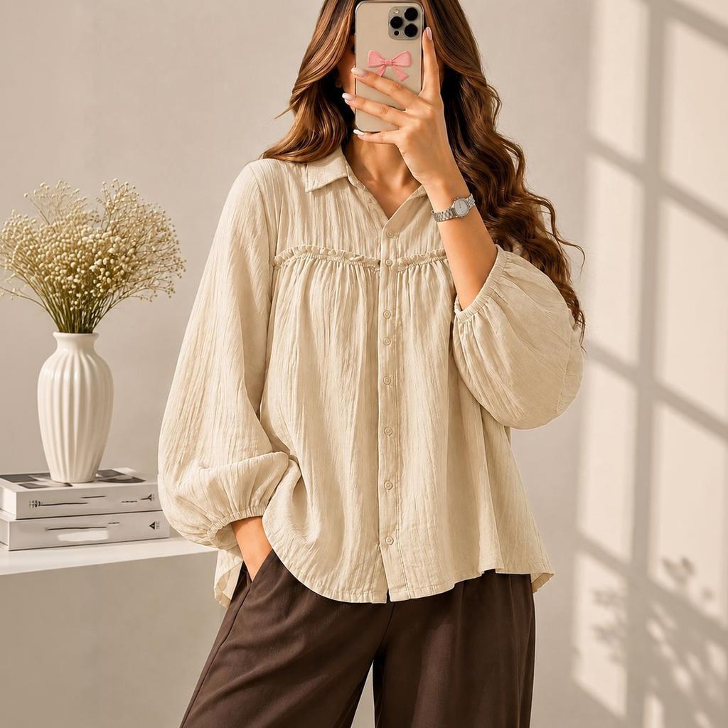 Women's Color Sleeve Blouse, Casual Shirt Top