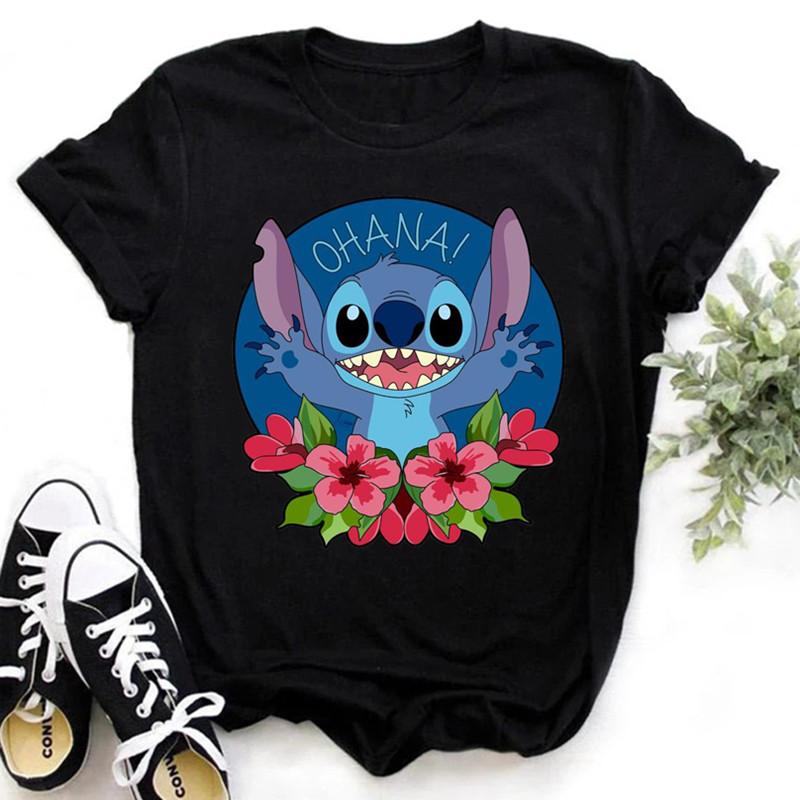 

Мода Ohana Stitch Футболка Женщины Лето Повседневные Топы с коротким рукавом Kawaii Футболка Blusa Женские футболки Футболки