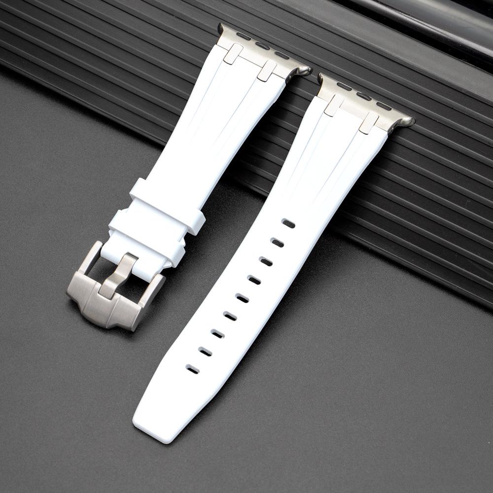

Compatible with Apple iWatch Series Ultra 9/8: Stainless Steel Buckle Liquid Silicone Strap 42/44/45/46/49mm