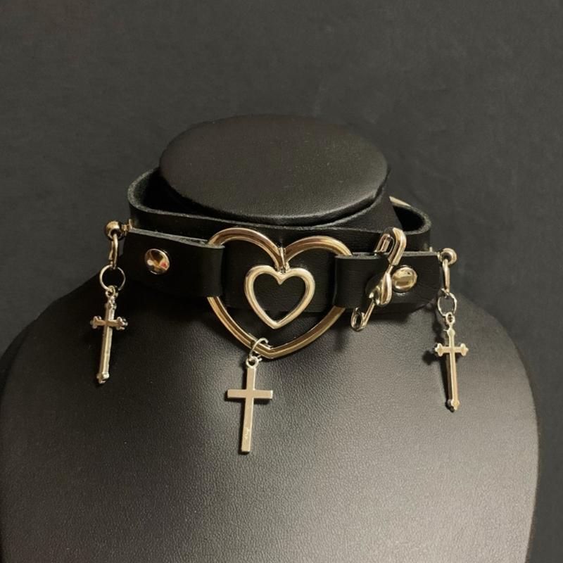Heart Choker Gothic Cross Choker Necklace Leather Choker Necklace Women Halloween Jewelry