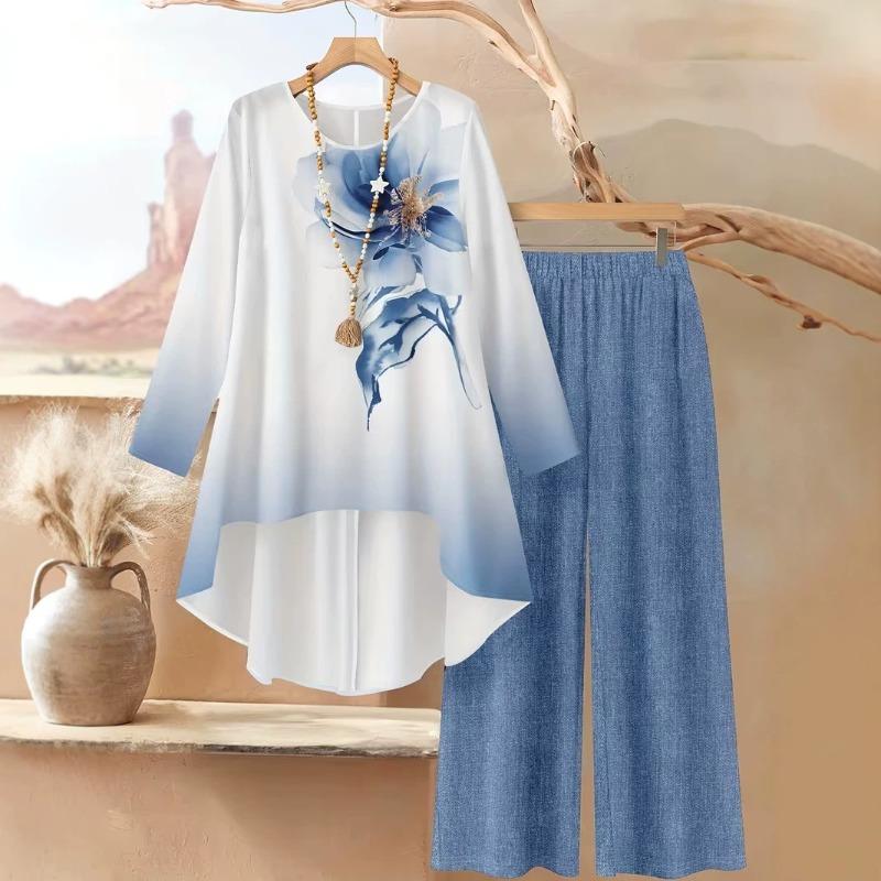Conjunto de Dos Piezas Casual de Verano para Mujer Tallas Grandes - Conjunto Relajado de Top y Pantalones