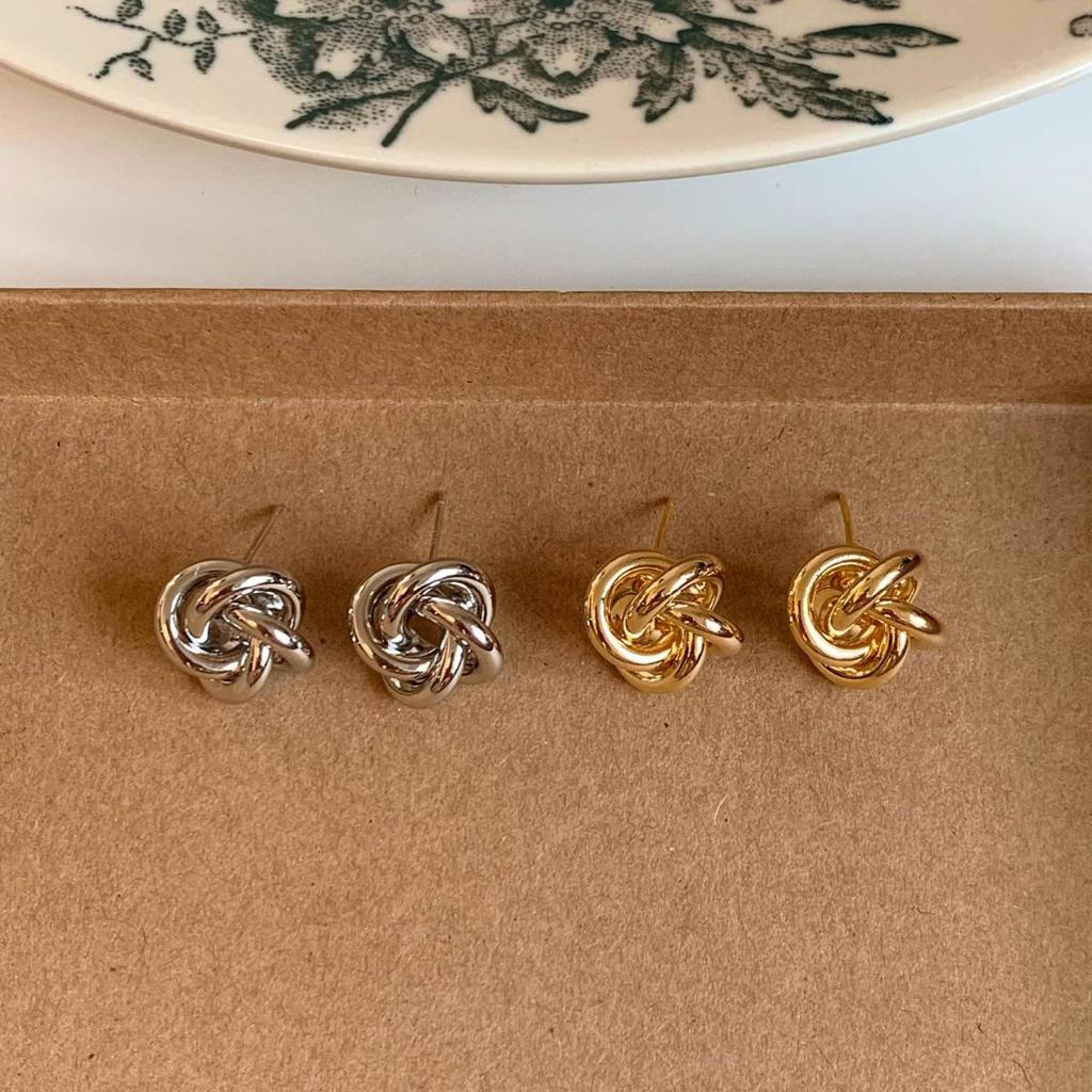 Twisted Braid Minimalist Metal Knot Earrings with 925 Silver Needle