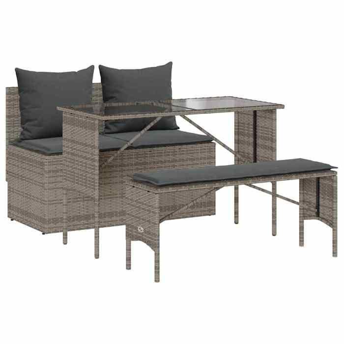 VidaXL 3-piece Garden Dining Set Gray Cushions Wicker, Outdoor Dining Set, Furniture of 4104183