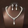 1 Set Faux Pearl Rhinestone Teardrop Pendant Necklace Jewelry Women And Earrings Elegant Beaded Necklace Jewelry
