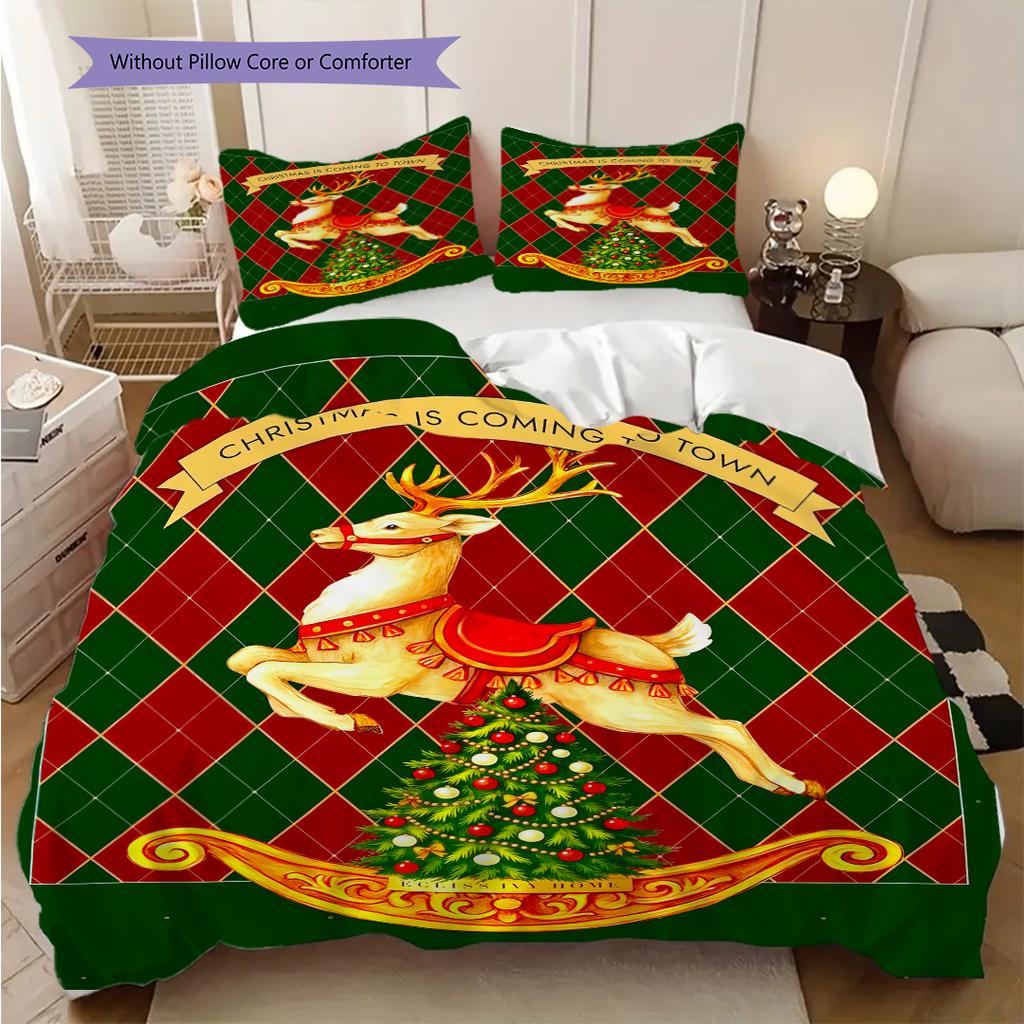1PC Christmas theme pattern Bedding Quilt Set Quilt Cover Pillowcase Home Decoration Birthday Gift (1 * duvet cover + 2 * pillowcase, without core)