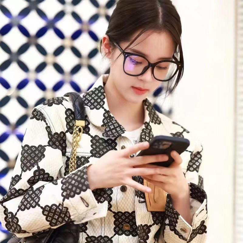 Anti-Blue Glasses Female Ouyang Nana Recommends Large Black Frame Plain Flat Glasses