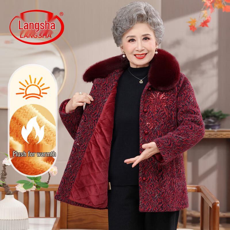 LangSha Elderly Women s Faux Mink Velvet Winter Coat 5XL