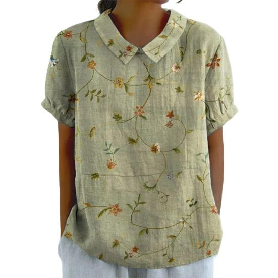 

Женская рубашка с цветочным принтом, повседневная блузка с короткими рукавами и лацканами, свободный пуловер, топы для офиса, вечеринки, отдыха, дома, свидания XL светло-зеленый