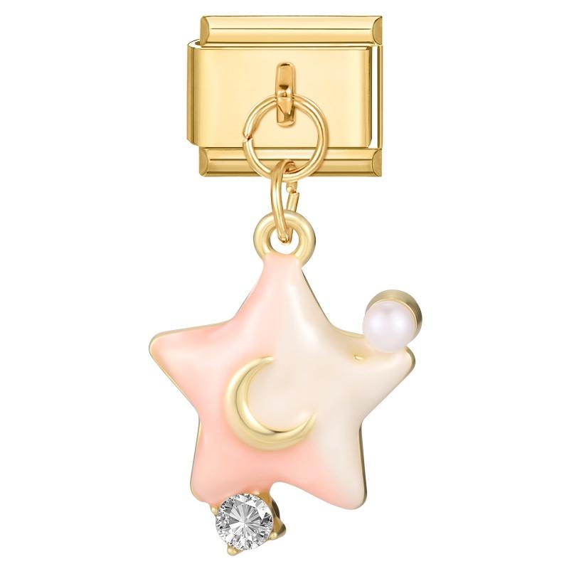 Vintage Gold Color Heart Star Cloud Rose Tulip Pendant Italian Charm Links Stainless Steel Fit 9mm Italian Bracelet DIY Jewelry