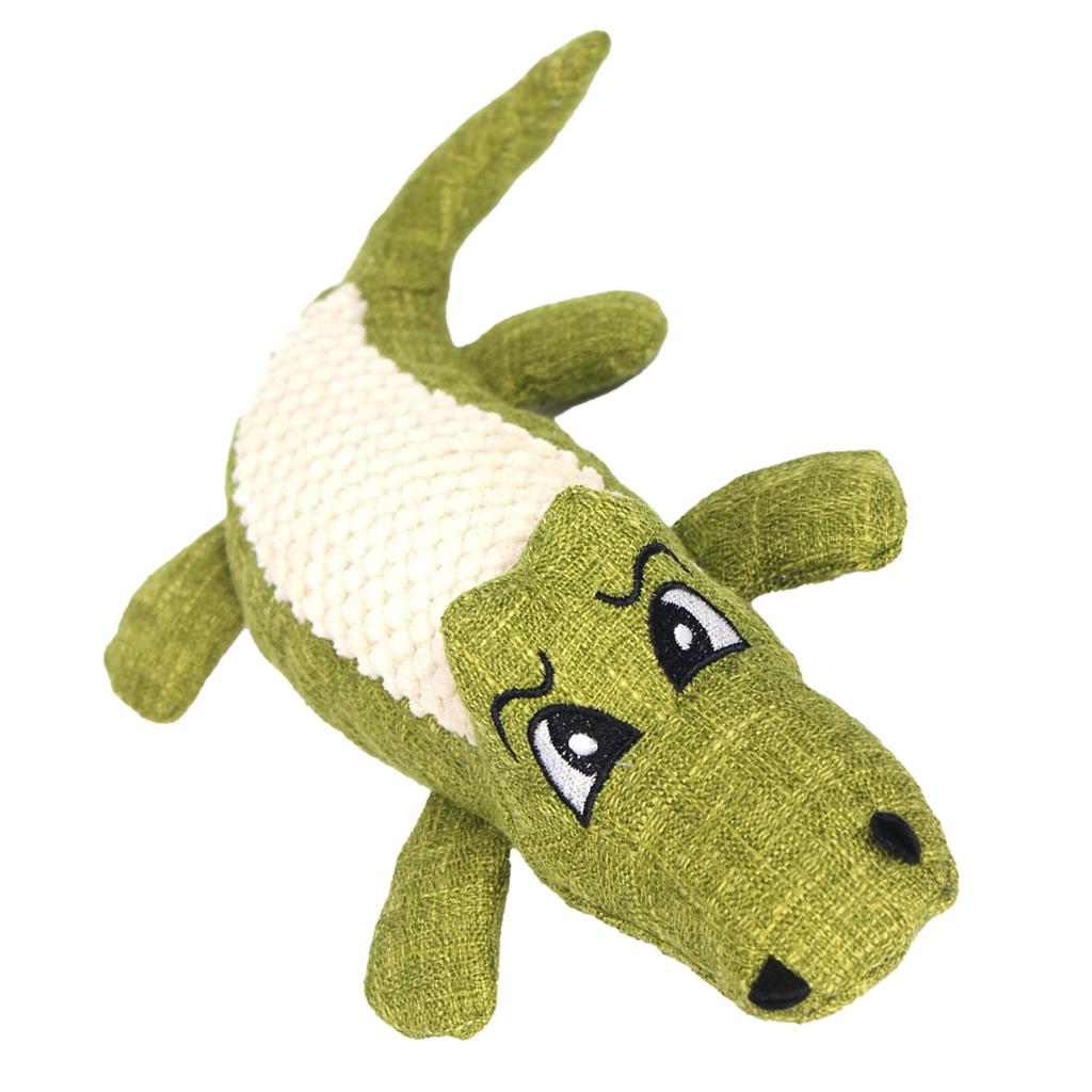 Pet Teething Plush Toy Soft Funny Cute Cartoon Animal Shaped Stuffed Dog Chew Toy for Home Grass Green