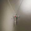 Punk Retro Inlay Red Rhinestone Sliver Color Stainless Steel Thorn Cross Sword Pendant Necklace for Women Fashion Jewelry Gift