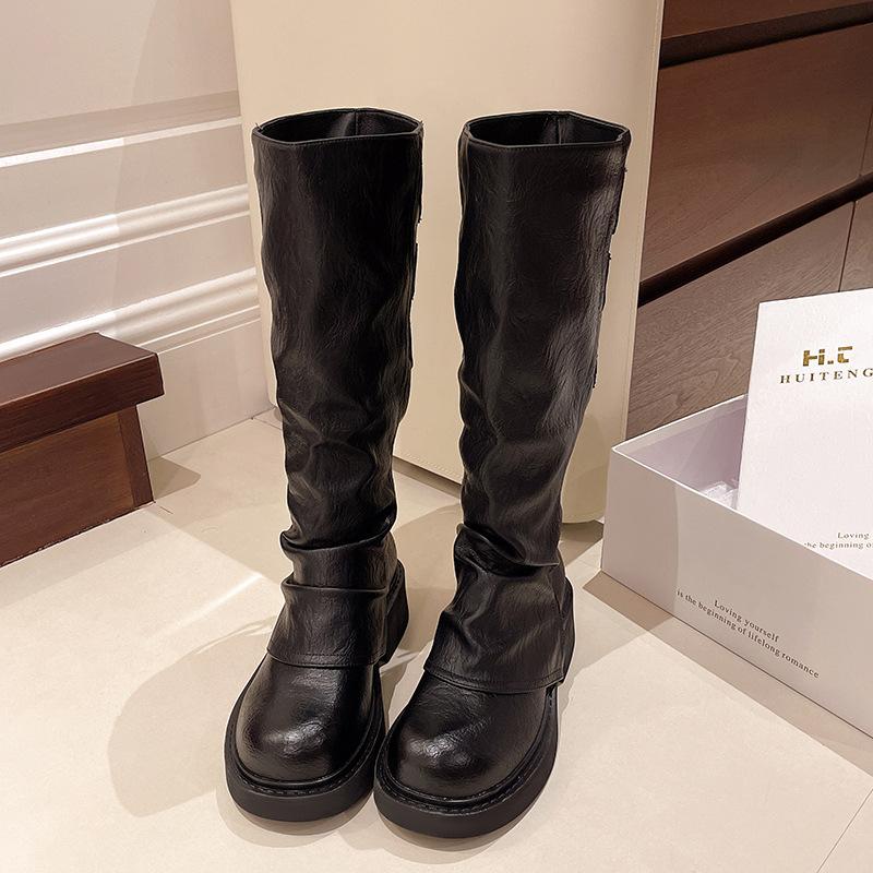 

Vintage Belt Buckle Pile Boots Platform Boots Women s But Knee Boots High Heel Boots Western Tall Knight Boots 40 чёрный