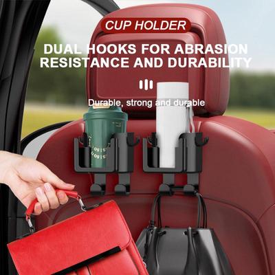 6 In 1 Car Cup Holder With 4 Hooks Headrest Hanging Drink Holder Unversal Car Back Seat Bottle Mount With Phone Support