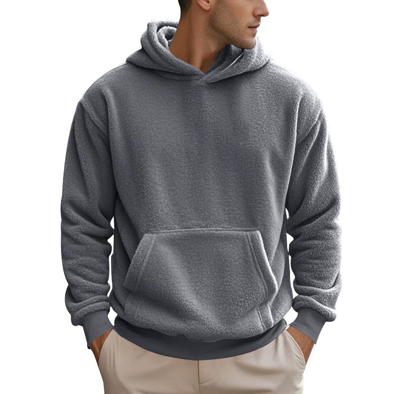 New Men's Autumn and Winter Double-sided Fleece Hooded Pull-over Casual Loose Sweatshirt