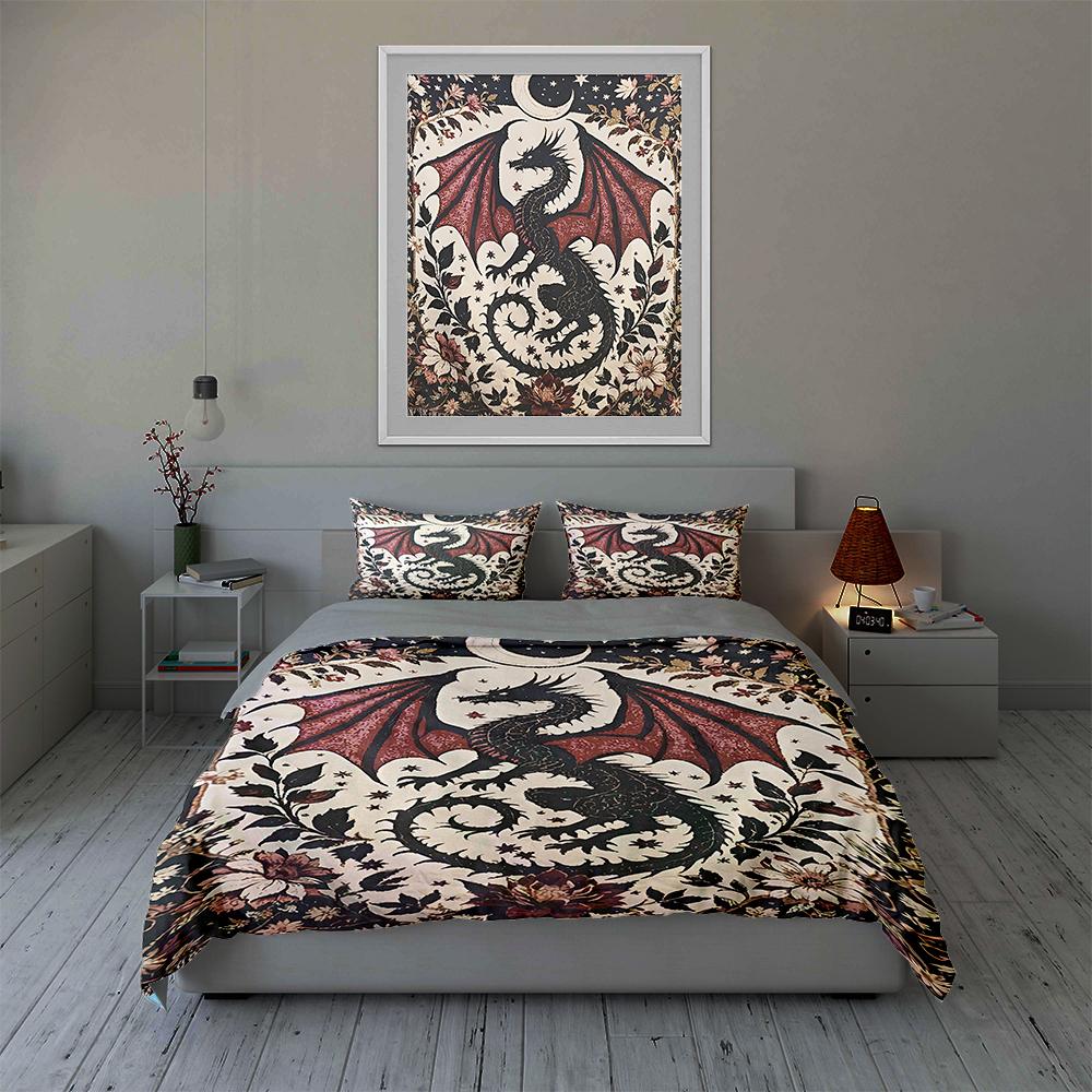 Dragon, Floral, Celestial. Bedding Duvet Cover Sets Duvet Covers Pillowcases Gifts (1 * Duvet Cover 2 * Pillowcases, Without Duvet Insert)
