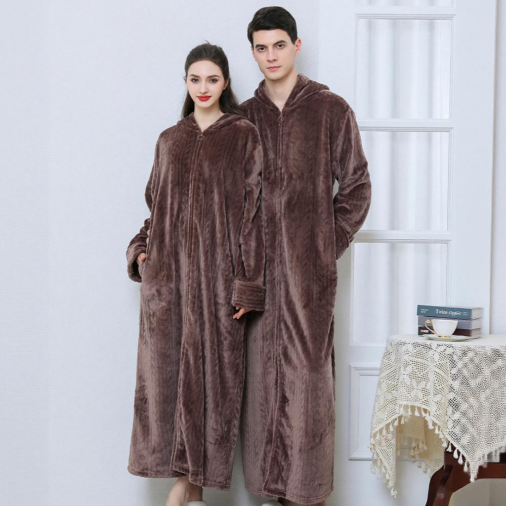 Winter Flannel Hooded Nightgown: Thick Coral Fleece, Long Sleeve, Plus Size, Ready Stock
