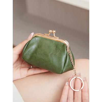 Retro mini kilit klipsi bozuk para cüzdanı, kızlar için günlük taşınabilir ve sevimli el saklama çantası, düz renk basit anahtar çantası