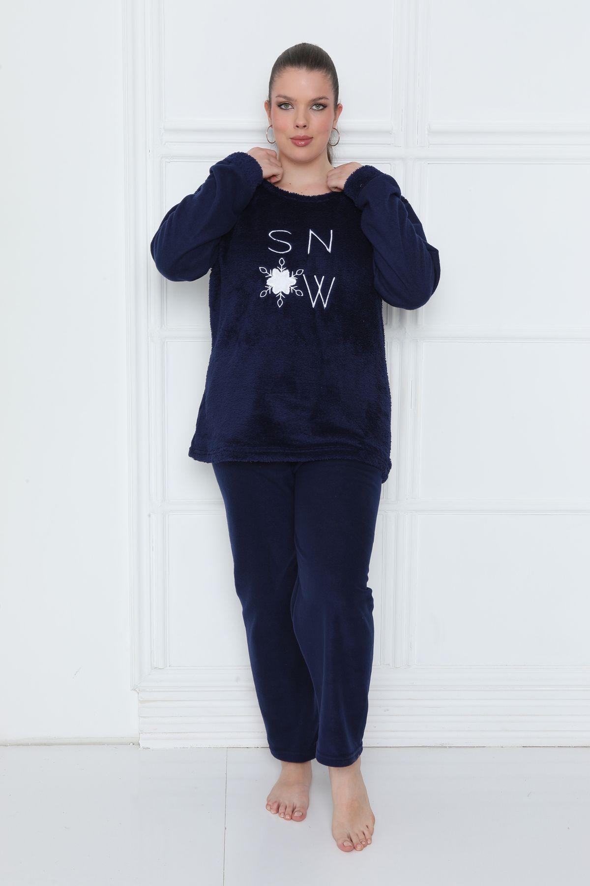 

Женский стильный пижамный комплект больших размеров, зимний пижамный комплект большого размера Wellsoft Polar, темно-синий, снежный