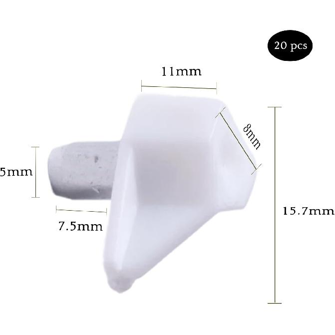 20 Pack 5 Millimeters White Shelf Support Peg, Durable Plastic Shelf Supports Pin Lightweight Cabinet Shelf Pegs, Transparent Shelf Holder Pins for