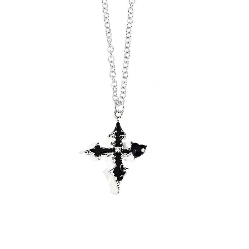 Exquisite Fashion Flash Purple Drip Glaze Heart-shaped Rhinestone Cross Necklace for Women Dark Style Temperament Jewelry Gifts
