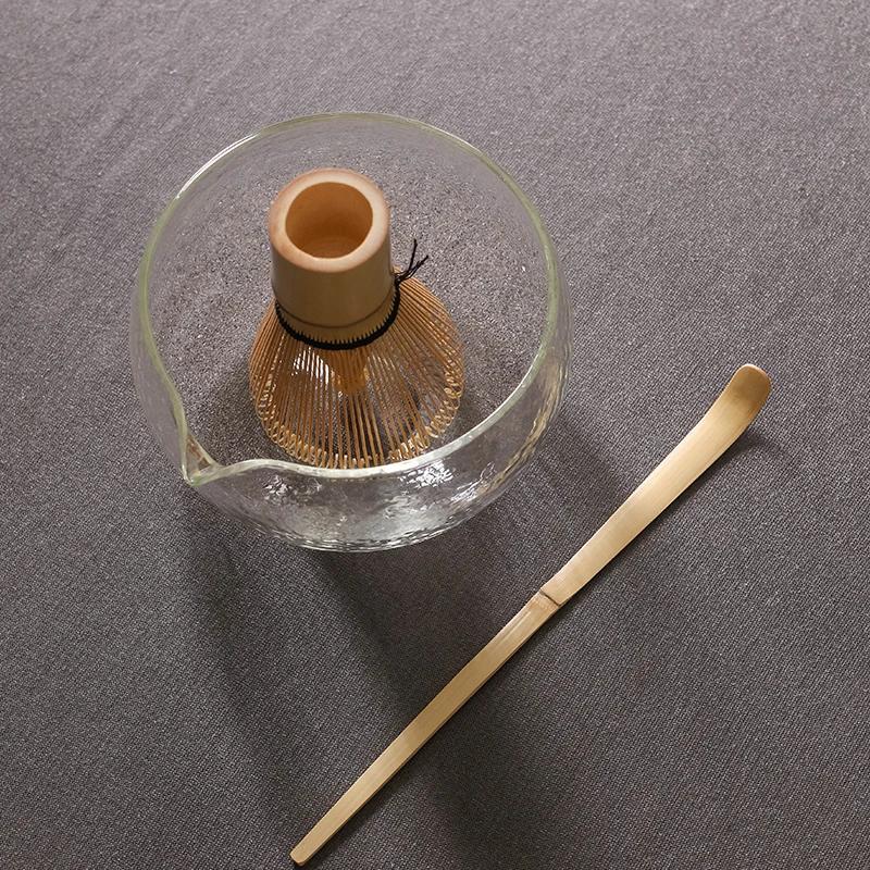 1-3 Textured Glass Matcha Bowl With Pouring Spout - Handmade Japanese Style Green Tea Ceremony Chawan 400ml  Tea Set Accessories