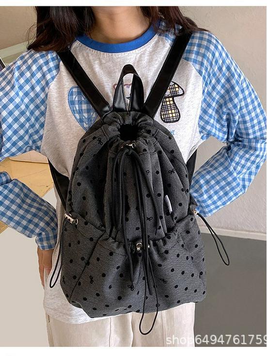 Korean Style Polka Dot Drawstring Women's Casual Backpack - Versatile, Lightweight, and Perfect for Outings or Sports.
