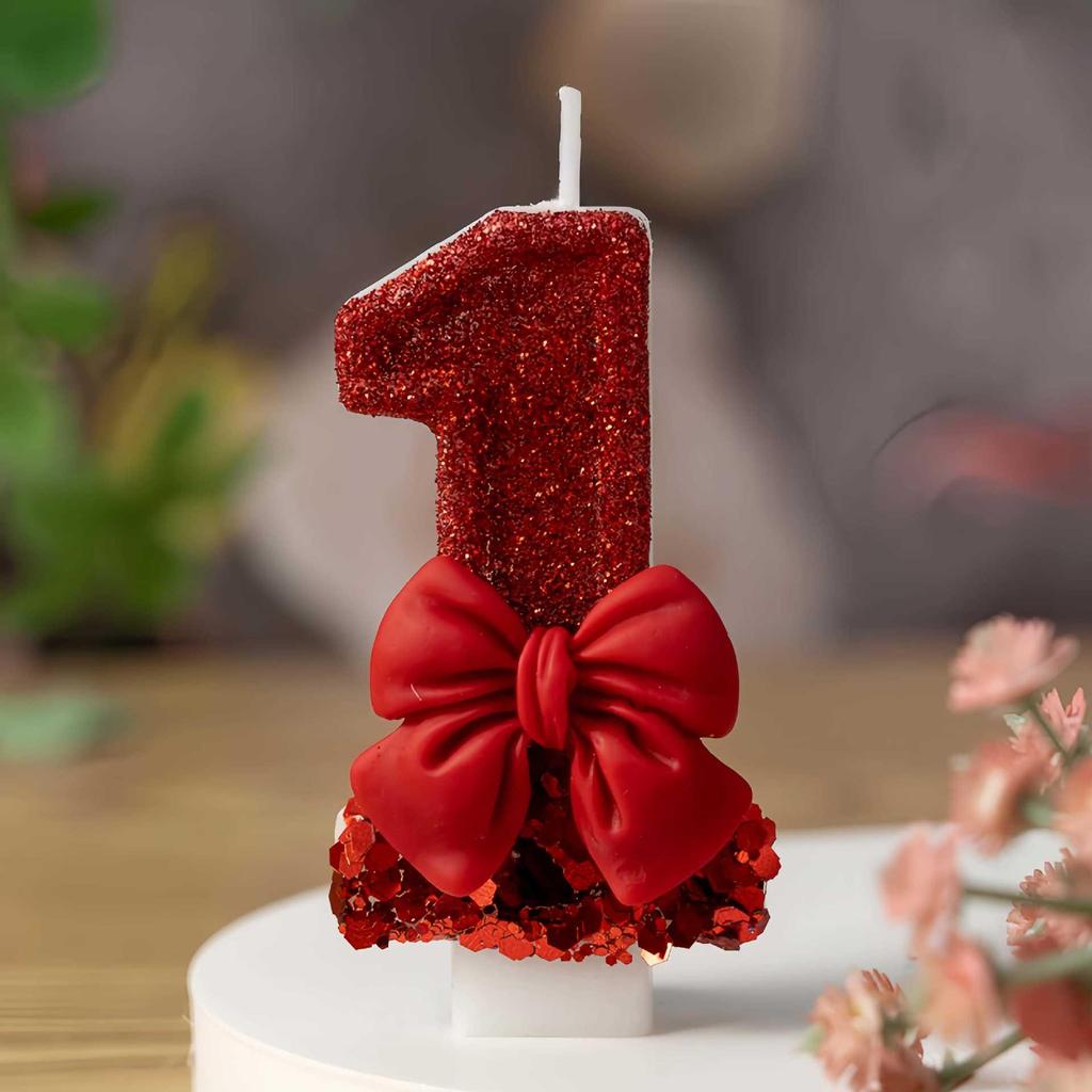 Red Bow Creative Birthday Number Candles - Hot-Selling Cake Decorations