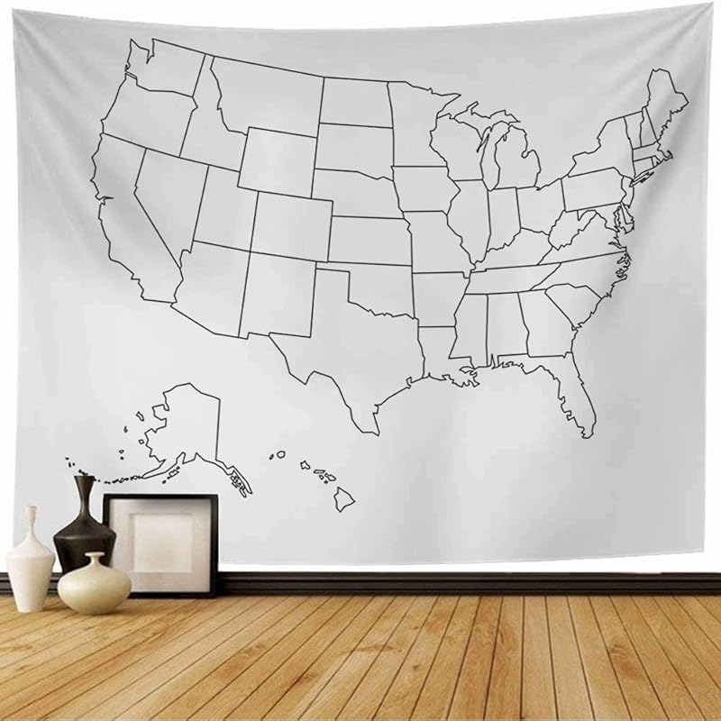 

Гобелен Пустой Дизайн Контур Картография География Рисунок Карта США Приграничные Штаты Мировой Атлас США Образование Пляжный Гобелен Смешной Гобелен для Гостиной 60L x 60W