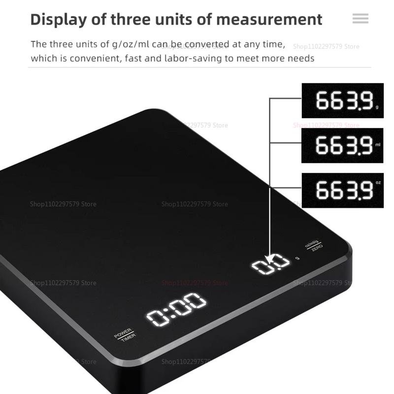 Digital Coffee Scale 0 1g 3kg with Timer LED Screen Espresso USB High Precision Kitchen Weighing In Oz Ml G for Brewing